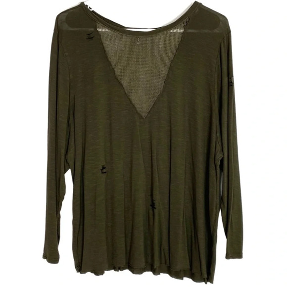 LF Oversized Tee Top Womens Size Small Mesh Sheer Distressed Long Sleeve Tshirt - Picture 1 of 13